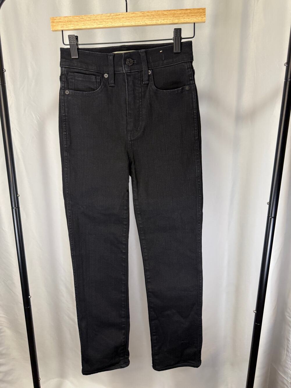 Madewell Stovepipe Jeans Women 24 Black High Rise Straight Leg Denim